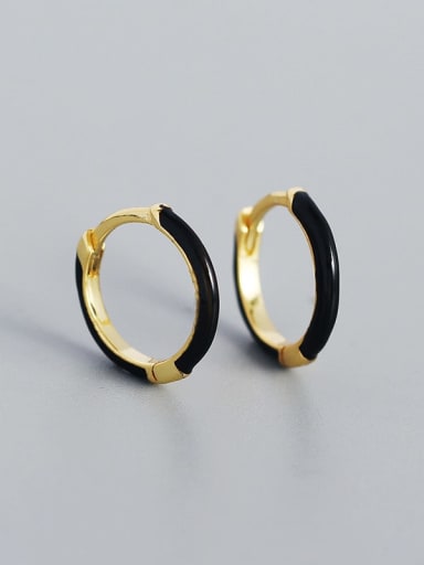 Gold (black) 925 Sterling Silver Enamel Geometric Minimalist Huggie Earring