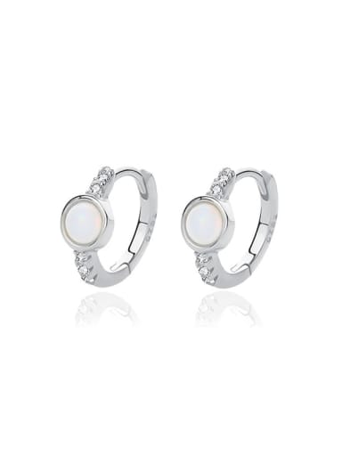 E2729 Platinum 925 Sterling Silver Opal Geometric Minimalist Huggie Earring