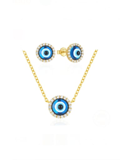 925 Sterling Silver Cubic Zirconia Minimalist Evil Eye Earring and Necklace Set