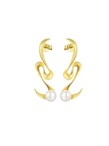 Gold sandblasting (LFJA0118A) 925 Sterling Silver Imitation Pearl Irregular Minimalist Drop Earring