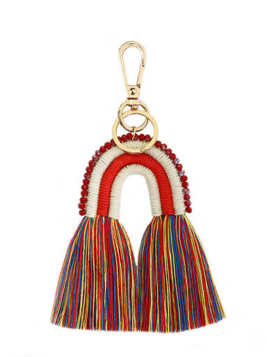 K68205 Alloy Bead Cotton Rope Rainbow Hand-Woven Bohemia Bag Pendant