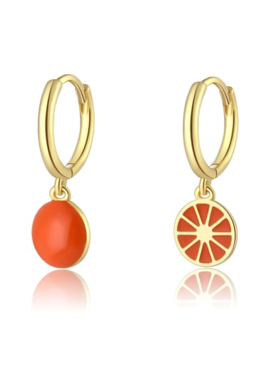 Orange dropper gum 925 Sterling Silver Enamel Geometric Trend Huggie Earring