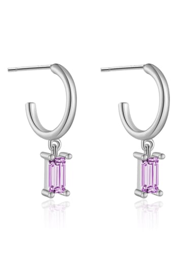 Platinum [Purple] 925 Sterling Silver Cubic Zirconia Geometric Trend Stud Earring