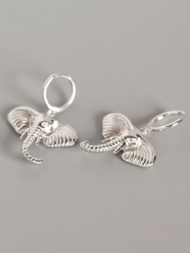 Platinum 925 Sterling Silver Elephant Artisan Huggie Earring