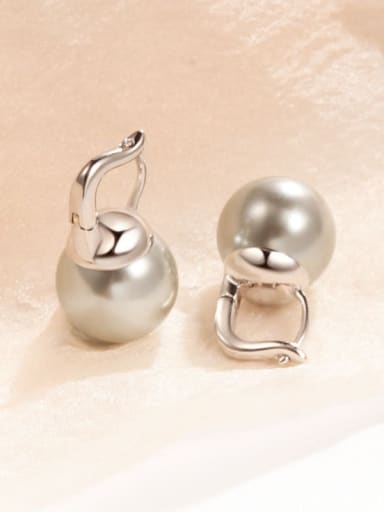 12MM Light Grey Pearl Platinum 925 Sterling Silver Imitation Pearl Geometric Minimalist Huggie Earring