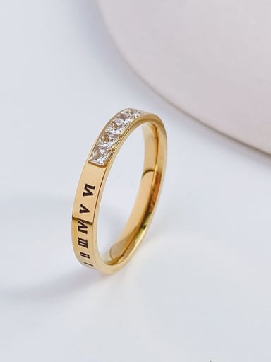 Roman square diamond gold Titanium Steel Cubic Zirconia Geometric Minimalist Band Ring