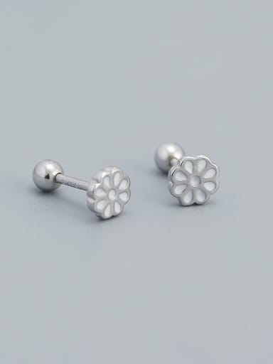 Platinum (white) 925 Sterling Silver Enamel Flower Minimalist Stud Earring