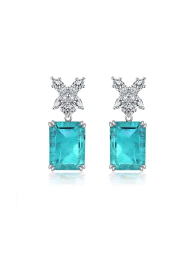 925 Sterling Silver High Carbon Diamond Blue Geometric Dainty Stud Earring