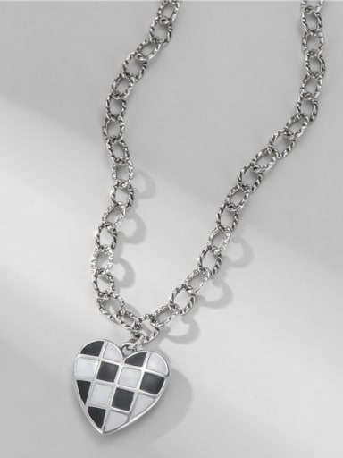 925 Sterling Silver Enamel Vintage Heart Pendant Necklace