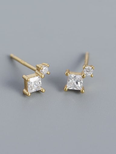 Gold (white stone) 925 Sterling Silver Cubic Zirconia Geometric Minimalist Stud Earring