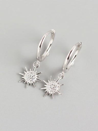 Platinum 925 Sterling Silver Rhinestone White Geometric Minimalist Huggie Earring