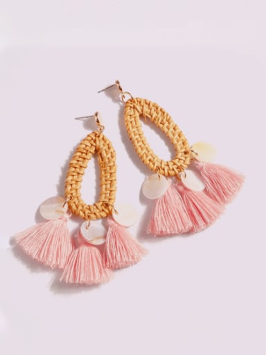 Pink e68596 Zinc Alloy Shell Multi Color Cotton Tassel Bohemia  Hand Weave Drop Earring