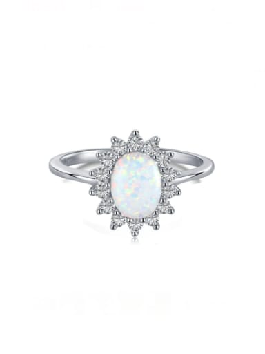 DY120593 925 Sterling Silver Opal Geometric Luxury Band Ring