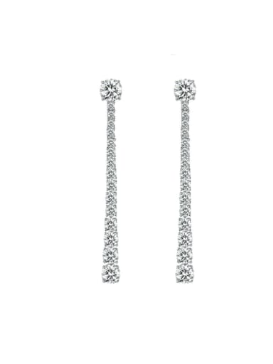 925 Sterling Silver Cubic Zirconia Geometric Long Luxury Cluster Earring