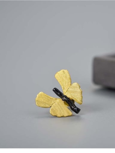 Black gold color separation lfja0112f 925 Sterling Silver Butterfly ginkgo handmade creative design Minimalist Stud Earring