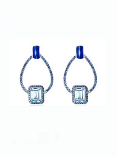 Sky blue topA Stone Earrings 925 Sterling Silver Natural Color Treasure Topaz Geometric Dainty Drop Earring