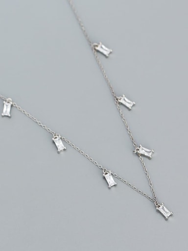 White gold (white stone) 925 Sterling Silver Geometric Dainty Necklace