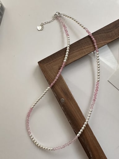 custom 925 Sterling Silver Imitation Pearl Pink Dainty Necklace