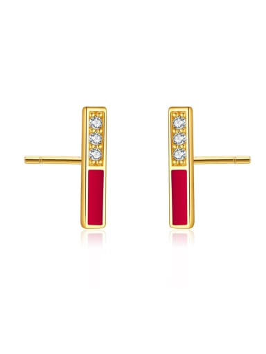 Red dropper glue 925 Sterling Silver Cubic Zirconia Enamel Geometric Dainty Stud Earring