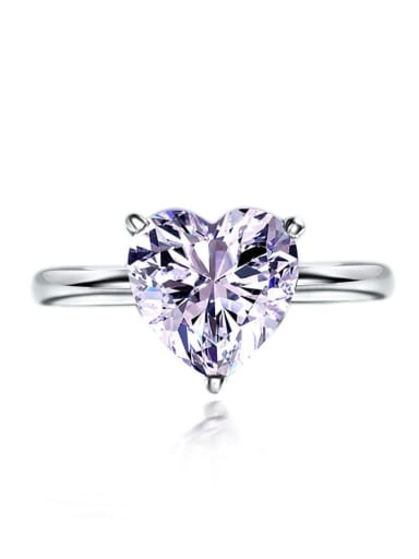 Purple [R 0308] 925 Sterling Silver High Carbon Diamond Heart Dainty Solitaire Ring