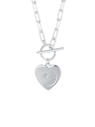 A2824 925 Sterling Silver Cubic Zirconia Heart Minimalist Necklace