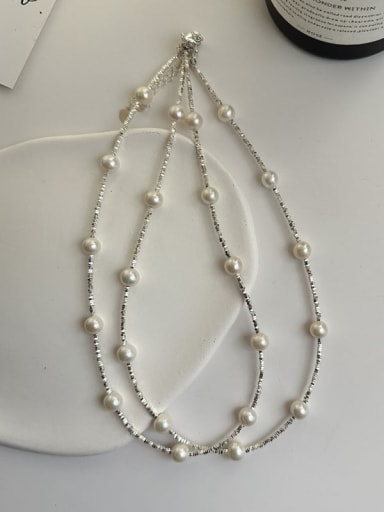 925 Sterling Silver Freshwater Pearl Dainty Beaded Necklace