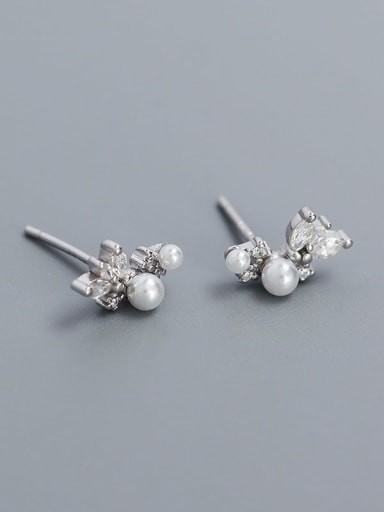 Platinum 925 Sterling Silver Imitation Pearl Irregular Cute Stud Earring
