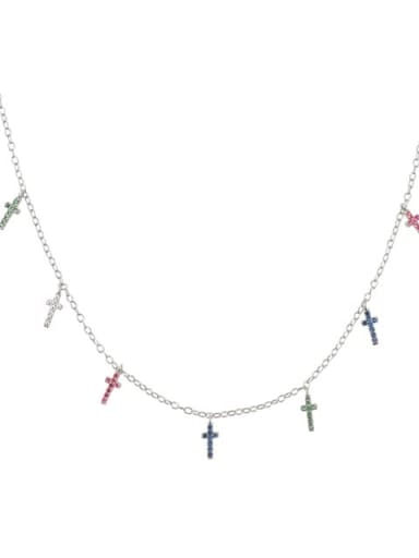 Platinum Rainbow 925 Sterling Silver Cubic Zirconia Cross Minimalist Necklace