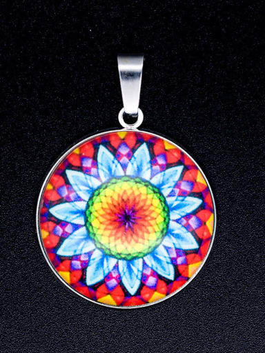 Stainless steel Multicolor Millefiori Glass Round Charm Height : 38mm , Width: 26.5mm