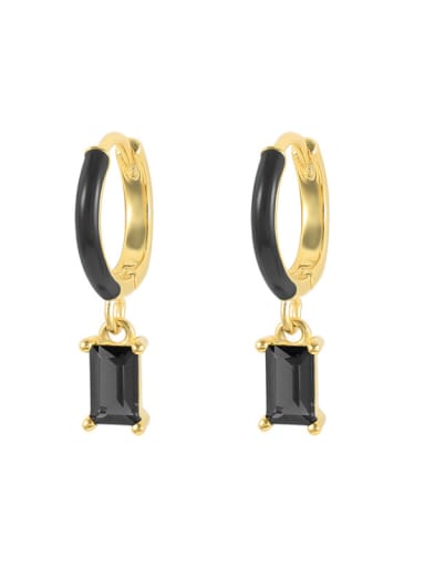 Gold+ Black 925 Sterling Silver Cubic Zirconia Enamel Geometric Minimalist Huggie Earring