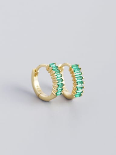 Gold Color,Green CZ Stone 925 Sterling Silver Cubic Zirconia White Geometric Trend Huggie Earring