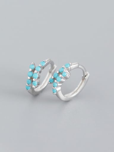 5#White Gold Turkish blue 925 Sterling Silver Rhinestone White Geometric Minimalist Huggie Earring