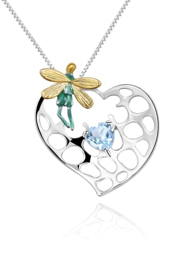 Sky Blue Topaz Pendant + chain) 925 Sterling Silver Amethyst Dragonfly Heart Artisan Necklace