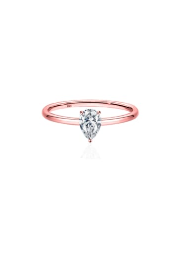 Rose colored 46mm zircon 925 Sterling Silver Moissanite Pear Shaped Minimalist Band Ring