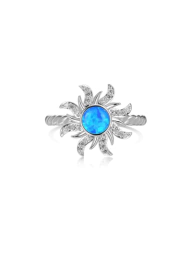 925 Sterling Silver Synthetic Opal Sun Dainty Band Ring
