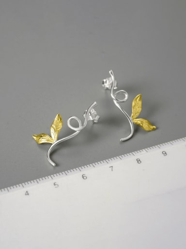 Gold color separation (LFJB0276D) 925 Sterling Silver Flower Artisan Stud Earring