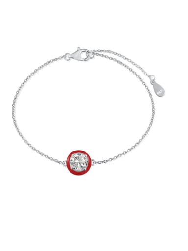 DY150163 S W WH 925 Sterling Silver Cubic Zirconia Enamel Geometric Minimalist Link Bracelet