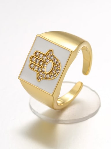 white Brass Enamel Rhinestone Geometric Trend Band Ring