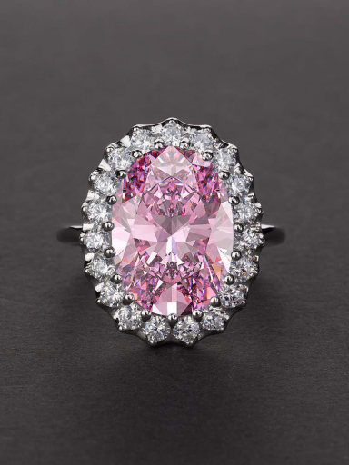 Pink [R 0320] 925 Sterling Silver High Carbon Diamond Pink Oval Dainty Solitaire Ring