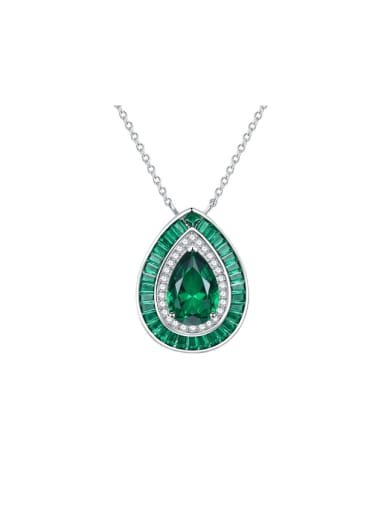 N201 Green 925 Sterling Silver High Carbon Diamond Water Drop Luxury Necklace