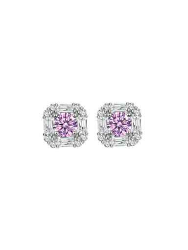 Pink 925 Sterling Silver Cubic Zirconia Square Luxury Stud Earring