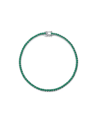 B049 Green Diamond [2mm] 925 Sterling Silver Cubic Zirconia Geometric Dainty Bracelet