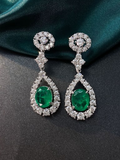 Green [E 0241] 925 Sterling Silver High Carbon Diamond Water Drop Luxury Cluster Earring