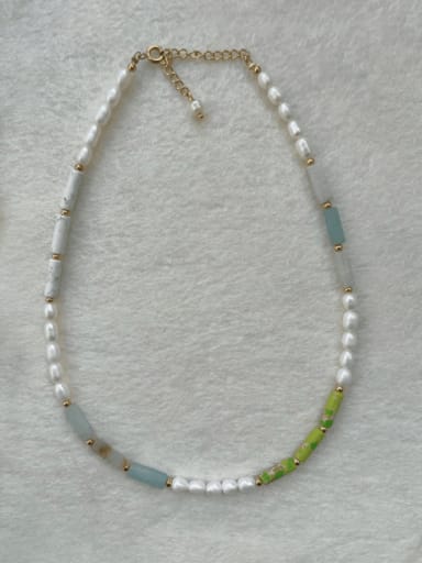 Natural Stone Bohemia Freshwater Pearls Handmade Beading  Necklace