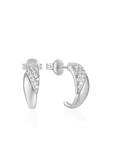 Platinum 2 925 Sterling Silver Cubic Zirconia C Shape Dainty Stud Earring