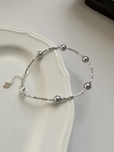 Bracelet Grey 925 Sterling Silver Freshwater Pearl Geometric Dainty Beaded Necklace