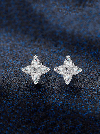 925 Sterling Silver High Carbon Diamond Flower Dainty Stud Earring