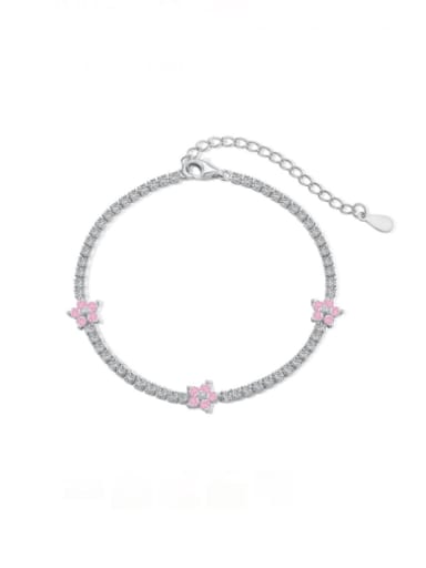 Light pink DY150146 white gold 925 Sterling Silver Cubic Zirconia Flower Luxury Bracelet