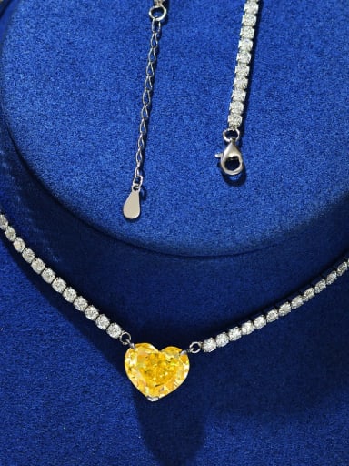 Yellow [n 1944] 925 Sterling Silver High Carbon Diamond Blue Heart Luxury Choker Necklace