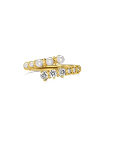 Gold DY120985 S G WH 925 Sterling Silver Cubic Zirconia Irregular Minimalist Band Ring